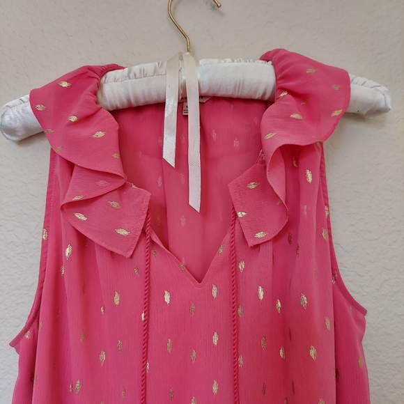 Juicy Couture Sleeveless V Neck Blouse Hot Pink with Gold Print  Sz XL - Picture 4 of 12
